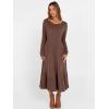 image:imageANRABESS Womens Long Sleeve Midi Dress Spring Rib Knit Crew Neck A Line Soft Flowy Swing Dresses with Pocket Casual TrendyDark Brown