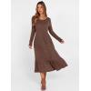 image:imageANRABESS Womens Long Sleeve Midi Dress Spring Rib Knit Crew Neck A Line Soft Flowy Swing Dresses with Pocket Casual TrendyDark Brown