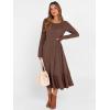 image:imageANRABESS Womens Long Sleeve Midi Dress Spring Rib Knit Crew Neck A Line Soft Flowy Swing Dresses with Pocket Casual TrendyDark Brown