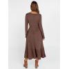 image:imageANRABESS Womens Long Sleeve Midi Dress Spring Rib Knit Crew Neck A Line Soft Flowy Swing Dresses with Pocket Casual TrendyDark Brown