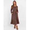 image:imageANRABESS Womens Long Sleeve Midi Dress Spring Rib Knit Crew Neck A Line Soft Flowy Swing Dresses with Pocket Casual TrendyDark Brown