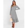 image:imageANRABESS Womens Long Sleeve Midi Dress Spring Rib Knit Crew Neck A Line Soft Flowy Swing Dresses with Pocket Casual TrendyGrey