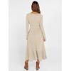 image:imageANRABESS Womens Long Sleeve Midi Dress Spring Rib Knit Crew Neck A Line Soft Flowy Swing Dresses with Pocket Casual TrendyLight Khaki