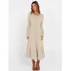 image:imageANRABESS Womens Long Sleeve Midi Dress Spring Rib Knit Crew Neck A Line Soft Flowy Swing Dresses with Pocket Casual TrendyLight Khaki