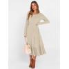 image:imageANRABESS Womens Long Sleeve Midi Dress Spring Rib Knit Crew Neck A Line Soft Flowy Swing Dresses with Pocket Casual TrendyLight Khaki