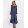 image:imageANRABESS Womens Long Sleeve Midi Dress Spring Rib Knit Crew Neck A Line Soft Flowy Swing Dresses with Pocket Casual TrendyNavy Blue