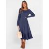 image:imageANRABESS Womens Long Sleeve Midi Dress Spring Rib Knit Crew Neck A Line Soft Flowy Swing Dresses with Pocket Casual TrendyNavy Blue