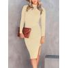 image:imageANRABESS Womens Long Sleeve Mock Neck Slim Fit Ribbed Bodycon Knit Slit Cocktail Sweater Midi Dress 2025 Trendy Fall OutfitsApricot
