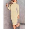 image:imageANRABESS Womens Long Sleeve Mock Neck Slim Fit Ribbed Bodycon Knit Slit Cocktail Sweater Midi Dress 2025 Trendy Fall OutfitsApricot