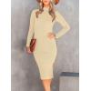 image:imageANRABESS Womens Long Sleeve Mock Neck Slim Fit Ribbed Bodycon Knit Slit Cocktail Sweater Midi Dress 2025 Trendy Fall OutfitsApricot