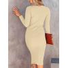 image:imageANRABESS Womens Long Sleeve Mock Neck Slim Fit Ribbed Bodycon Knit Slit Cocktail Sweater Midi Dress 2025 Trendy Fall OutfitsApricot