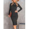 image:imageANRABESS Womens Long Sleeve Mock Neck Slim Fit Ribbed Bodycon Knit Slit Cocktail Sweater Midi Dress 2025 Trendy Fall OutfitsBlack
