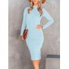image:imageANRABESS Womens Long Sleeve Mock Neck Slim Fit Ribbed Bodycon Knit Slit Cocktail Sweater Midi Dress 2025 Trendy Fall OutfitsBlue