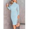 image:imageANRABESS Womens Long Sleeve Mock Neck Slim Fit Ribbed Bodycon Knit Slit Cocktail Sweater Midi Dress 2025 Trendy Fall OutfitsBlue