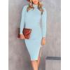 image:imageANRABESS Womens Long Sleeve Mock Neck Slim Fit Ribbed Bodycon Knit Slit Cocktail Sweater Midi Dress 2025 Trendy Fall OutfitsBlue