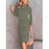image:imageANRABESS Womens Long Sleeve Mock Neck Slim Fit Ribbed Bodycon Knit Slit Cocktail Sweater Midi Dress 2025 Trendy Fall OutfitsGreen