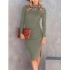 image:imageANRABESS Womens Long Sleeve Mock Neck Slim Fit Ribbed Bodycon Knit Slit Cocktail Sweater Midi Dress 2025 Trendy Fall OutfitsGreen