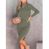 image:imageANRABESS Womens Long Sleeve Mock Neck Slim Fit Ribbed Bodycon Knit Slit Cocktail Sweater Midi Dress 2025 Trendy Fall OutfitsGreen