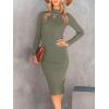 image:imageANRABESS Womens Long Sleeve Mock Neck Slim Fit Ribbed Bodycon Knit Slit Cocktail Sweater Midi Dress 2025 Trendy Fall OutfitsGreen