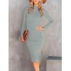 image:imageANRABESS Womens Long Sleeve Mock Neck Slim Fit Ribbed Bodycon Knit Slit Cocktail Sweater Midi Dress 2025 Trendy Fall OutfitsLight Gray
