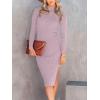 image:imageANRABESS Womens Long Sleeve Mock Neck Slim Fit Ribbed Bodycon Knit Slit Cocktail Sweater Midi Dress 2025 Trendy Fall OutfitsLight Purple