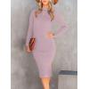 image:imageANRABESS Womens Long Sleeve Mock Neck Slim Fit Ribbed Bodycon Knit Slit Cocktail Sweater Midi Dress 2025 Trendy Fall OutfitsLight Purple