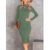 image:imageANRABESS Womens Long Sleeve Mock Neck Slim Fit Ribbed Bodycon Knit Slit Cocktail Sweater Midi Dress 2025 Trendy Fall OutfitsOlive