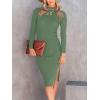 image:imageANRABESS Womens Long Sleeve Mock Neck Slim Fit Ribbed Bodycon Knit Slit Cocktail Sweater Midi Dress 2025 Trendy Fall OutfitsOlive