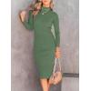 image:imageANRABESS Womens Long Sleeve Mock Neck Slim Fit Ribbed Bodycon Knit Slit Cocktail Sweater Midi Dress 2025 Trendy Fall OutfitsOlive