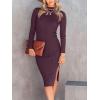 image:imageANRABESS Womens Long Sleeve Mock Neck Slim Fit Ribbed Bodycon Knit Slit Cocktail Sweater Midi Dress 2025 Trendy Fall OutfitsPurple