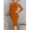 image:imageANRABESS Womens Long Sleeve Mock Neck Slim Fit Ribbed Bodycon Knit Slit Cocktail Sweater Midi Dress 2025 Trendy Fall OutfitsRust