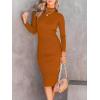 image:imageANRABESS Womens Long Sleeve Mock Neck Slim Fit Ribbed Bodycon Knit Slit Cocktail Sweater Midi Dress 2025 Trendy Fall OutfitsRust