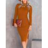 image:imageANRABESS Womens Long Sleeve Mock Neck Slim Fit Ribbed Bodycon Knit Slit Cocktail Sweater Midi Dress 2025 Trendy Fall OutfitsRust