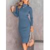 image:imageANRABESS Womens Long Sleeve Mock Neck Slim Fit Ribbed Bodycon Knit Slit Cocktail Sweater Midi Dress 2025 Trendy Fall OutfitsTeal