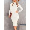 image:imageANRABESS Womens Long Sleeve Mock Neck Slim Fit Ribbed Bodycon Knit Slit Cocktail Sweater Midi Dress 2025 Trendy Fall OutfitsWhite
