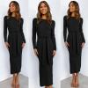 image:imageANRABESS Womens Long Sleeve Sweater Dress Crew Neck Slim Fit Slit Tie Waist 2025 Ribbed Knit Bodycon Midi Dress Fall OutfitsBlack