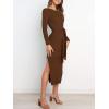 image:imageANRABESS Womens Long Sleeve Sweater Dress Crew Neck Slim Fit Slit Tie Waist 2025 Ribbed Knit Bodycon Midi Dress Fall OutfitsBrown