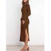 image:imageANRABESS Womens Long Sleeve Sweater Dress Crew Neck Slim Fit Slit Tie Waist 2025 Ribbed Knit Bodycon Midi Dress Fall OutfitsBrown