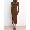 image:imageANRABESS Womens Long Sleeve Sweater Dress Crew Neck Slim Fit Slit Tie Waist 2025 Ribbed Knit Bodycon Midi Dress Fall OutfitsBrown