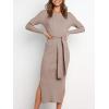 image:imageANRABESS Womens Long Sleeve Sweater Dress Crew Neck Slim Fit Slit Tie Waist 2025 Ribbed Knit Bodycon Midi Dress Fall OutfitsCamel