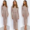 image:imageANRABESS Womens Long Sleeve Sweater Dress Crew Neck Slim Fit Slit Tie Waist 2025 Ribbed Knit Bodycon Midi Dress Fall OutfitsCamel