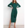 image:imageANRABESS Womens Long Sleeve Sweater Dress Crew Neck Slim Fit Slit Tie Waist 2025 Ribbed Knit Bodycon Midi Dress Fall OutfitsDark Green