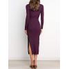 image:imageANRABESS Womens Long Sleeve Sweater Dress Crew Neck Slim Fit Slit Tie Waist 2025 Ribbed Knit Bodycon Midi Dress Fall OutfitsDark Purple