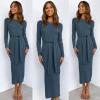 image:imageANRABESS Womens Long Sleeve Sweater Dress Crew Neck Slim Fit Slit Tie Waist 2025 Ribbed Knit Bodycon Midi Dress Fall OutfitsDusty Blue