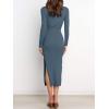 image:imageANRABESS Womens Long Sleeve Sweater Dress Crew Neck Slim Fit Slit Tie Waist 2025 Ribbed Knit Bodycon Midi Dress Fall OutfitsDusty Blue