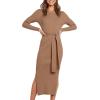 image:imageANRABESS Womens Long Sleeve Sweater Dress Crew Neck Slim Fit Slit Tie Waist 2025 Ribbed Knit Bodycon Midi Dress Fall OutfitsKhaki
