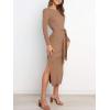 image:imageANRABESS Womens Long Sleeve Sweater Dress Crew Neck Slim Fit Slit Tie Waist 2025 Ribbed Knit Bodycon Midi Dress Fall OutfitsKhaki
