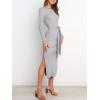 image:imageANRABESS Womens Long Sleeve Sweater Dress Crew Neck Slim Fit Slit Tie Waist 2025 Ribbed Knit Bodycon Midi Dress Fall OutfitsLight Grey