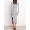image:imageANRABESS Womens Long Sleeve Sweater Dress Crew Neck Slim Fit Slit Tie Waist 2025 Ribbed Knit Bodycon Midi Dress Fall OutfitsLight Grey