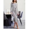 image:imageANRABESS Womens Long Sleeve Sweater Dress Crew Neck Slim Fit Slit Tie Waist 2025 Ribbed Knit Bodycon Midi Dress Fall OutfitsLight Grey